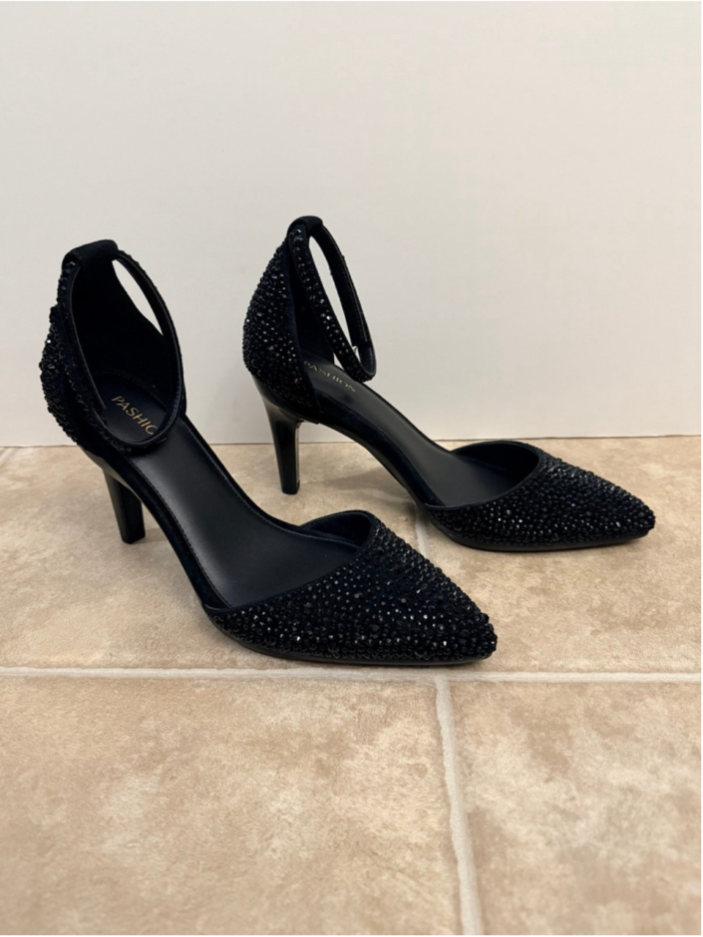 Pashion Footwear Convertible Heels D’Orsay Mixed Coal Rhinestone 4 inch Stiletto